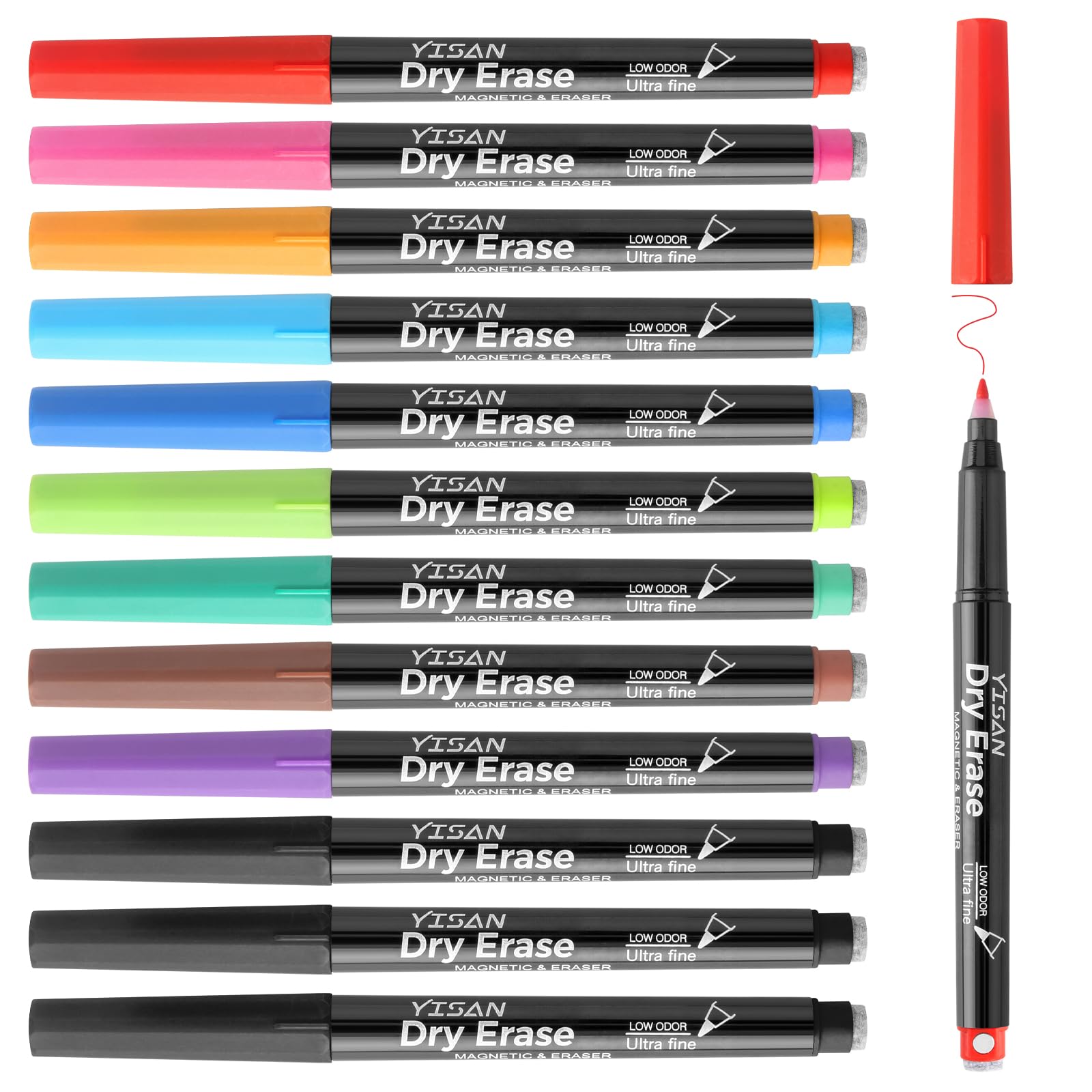 YISAN Magnetic Whiteboard Pens Ultra Fine Tip,0.7 mm Dry Wipe Pen | Whiteboard M