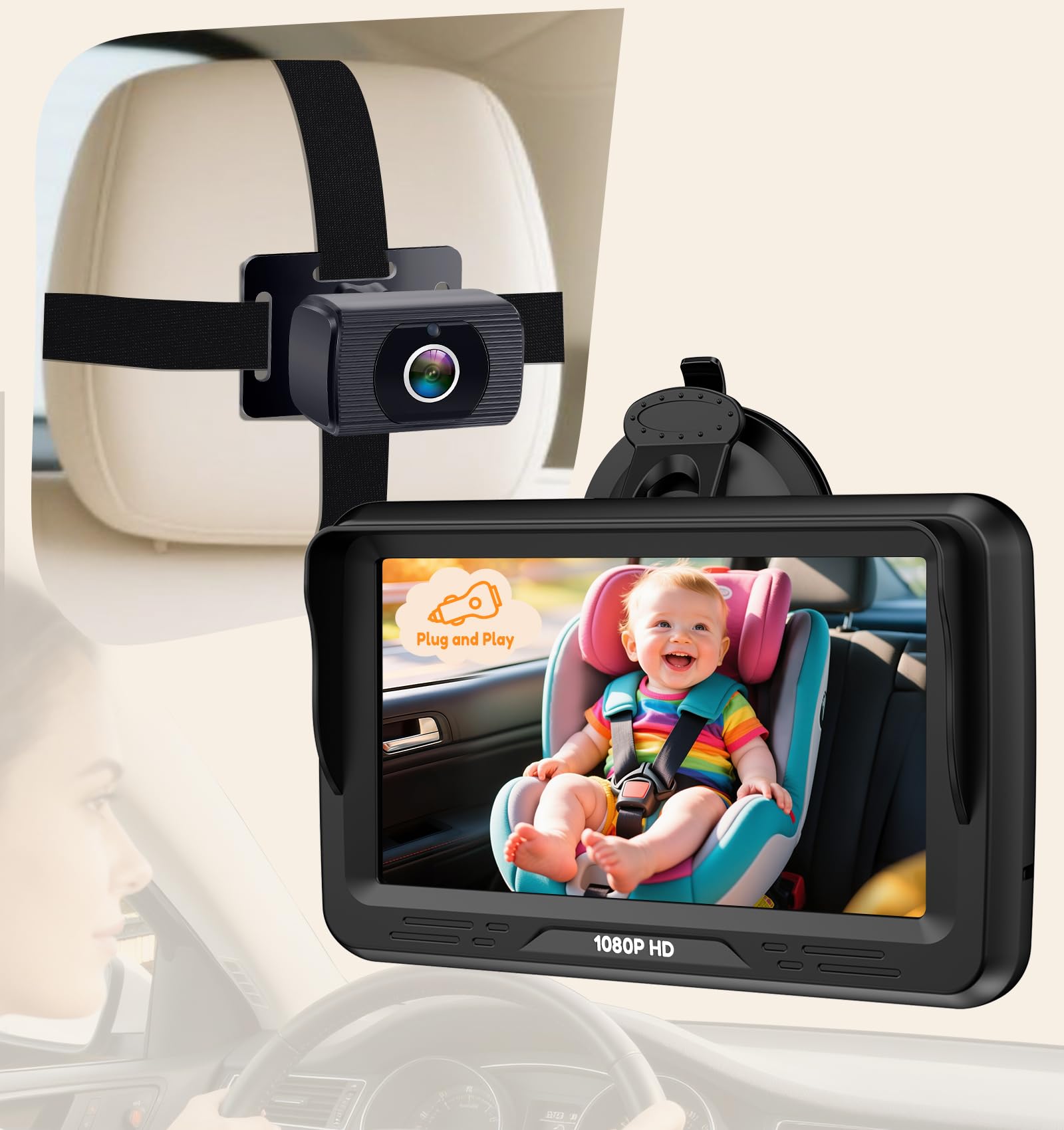 Rohent Baby Car Camera HD 1080P - Rear-Facing Infant Monitor with Night Vision C