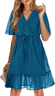 KIRUNDO Womens Summer Dresses 2026 Casual Spring Short Sleeve V Neck Ruffle Floral Print High Waist Belted Flowy Mini Dress