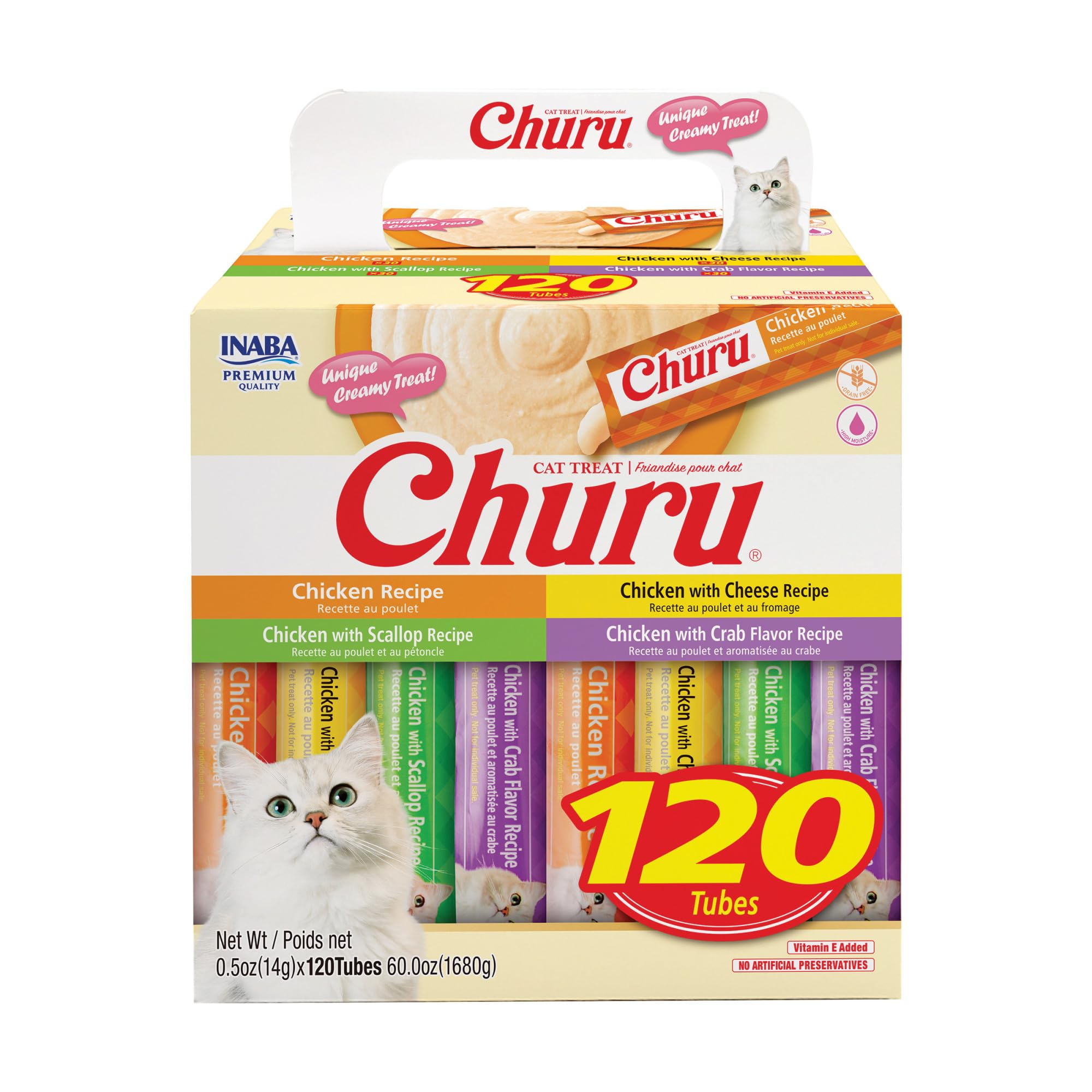 INABA Churu Cat Treats, Lickable, Squeezable Creamy Purée with Vitamin E, 0.5 Ou
