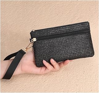 Wristlet Wallets for Women, Bohemian Straw Clutch Bag - Beach Wristlet Purse with Zipper