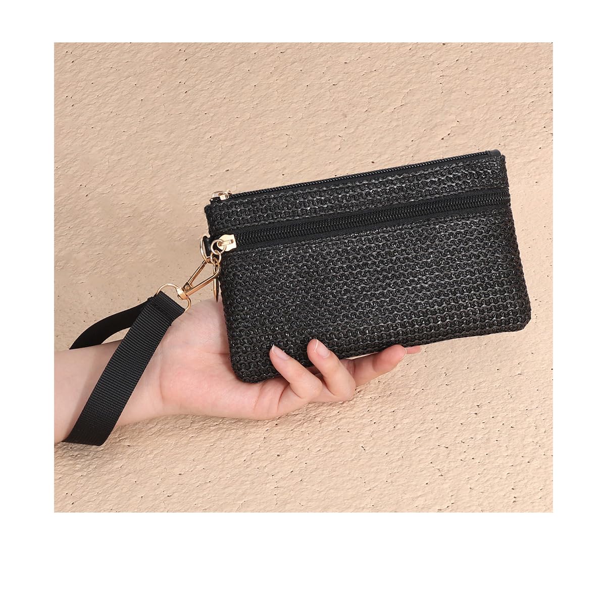 Wristlet Wallets for Women, Bohemian Straw Clutch Bag - Beach Wristlet Purse wit