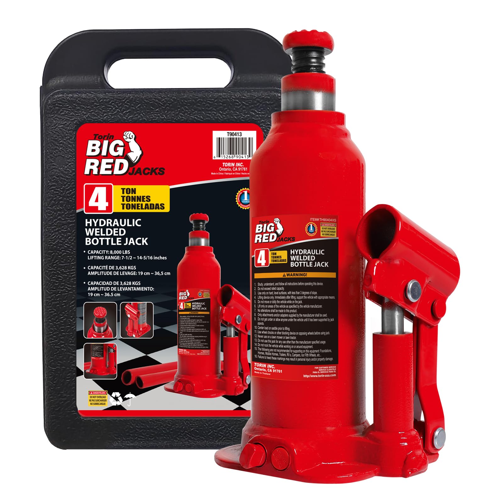 BIG RED 4 Ton (8,000 LBs) Hydraulic Welded Bottle Jack with Storage Case | 4 Ton