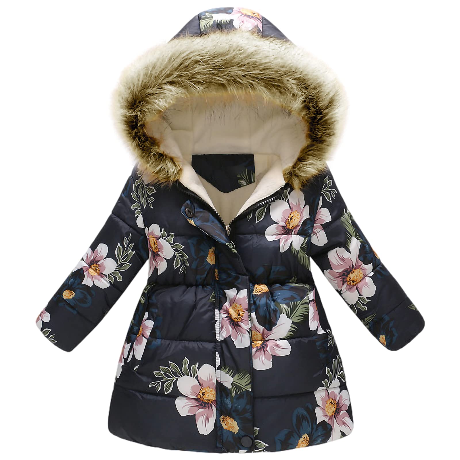 amropi Children's Girls Floral Hooded Jacket Winter Jackets Coats for 2-10 Years