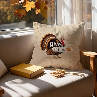 Thanksgiving Throw Pillow Cover 18x18 Fall Decorative Throw Pillow Cover Printed Turkey Pumpkin Fall Leaves for Couch Sofa Fall Decor for Home Outdoor