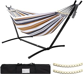 SZHLUX Hammock with Stand for Outside,Hamaca Con Base | 450lb Capacity Steel Stand, Premium Carry Bag Included and Two Anti Roll Balance Beam