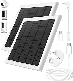 2-Pack 8W Solar Panel for Ring Cameras, Faster Charging, Stays Powered | Compatible with Outdoor (Stick Up) Cam/Plus, Spotlight Cam Plus/Pro Battery, Includes USB-C/DC/Micro Adapters, 10FT Cables