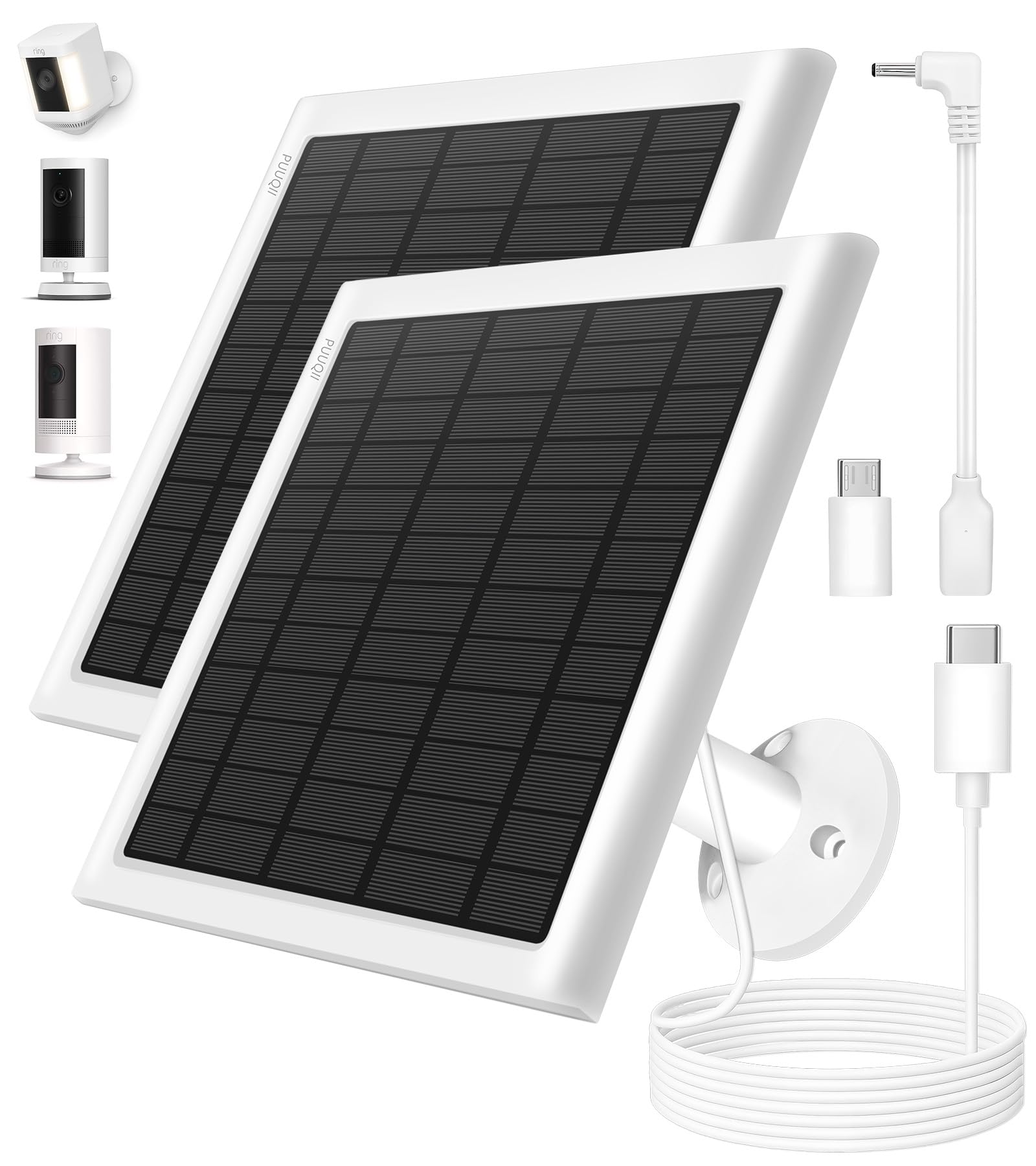 2-Pack 8W Solar Panel for Ring Cameras, Faster Charging, Stays Powered | Compati