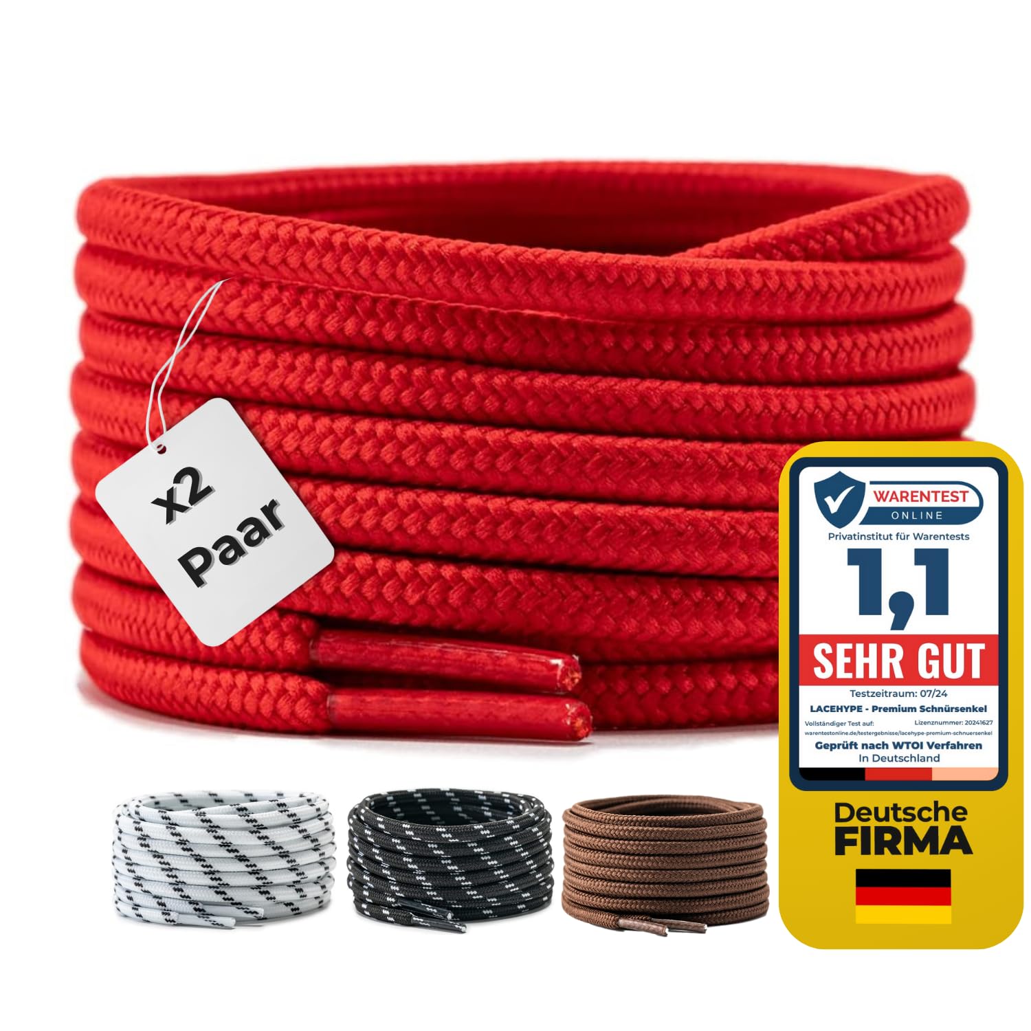 LaceHype 2 Paar Premium Schnürsenkel rund 4,5 mm Schühbänder aus Polyester