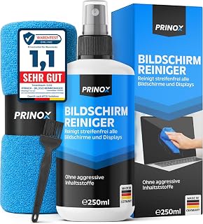 PRINOX Screen Cleaner XXL Set [Includes Microfibre Cloth and Brush] - Screen Cleaner for Mobile Phones, Laptops and TV Displays (LCD, LED, OLED, QLED, TFT) Against Grease Stains and Fingerprints
