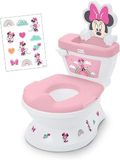 Bright Starts Disney Junior Minnie Mouse My Size Potty Training Toilet, Toddler Potty Chair with Flushing & Cheering Sounds, Removable Seat with Splash Guard & Handles, Ages 18+ Months, Up to 50 lbs