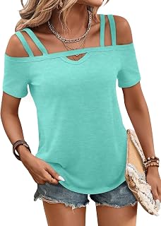 Bliwov Womens Cold Shoulder Tops Cute Sexy Short Sleeve Summer T Shirts
