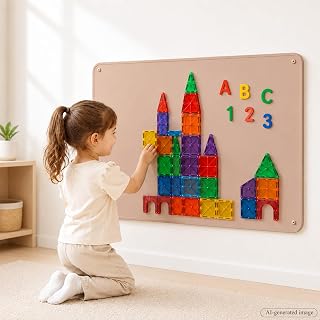 Ferrolign Magnet Board for Kids:  24 x 16 in Magnetic Tile Play Wall | Rigid 1 mm Steel and Soft Silicone Edges Create a Stable, Kid-friendly Wall Surface for Magnetic Building Tile Play.