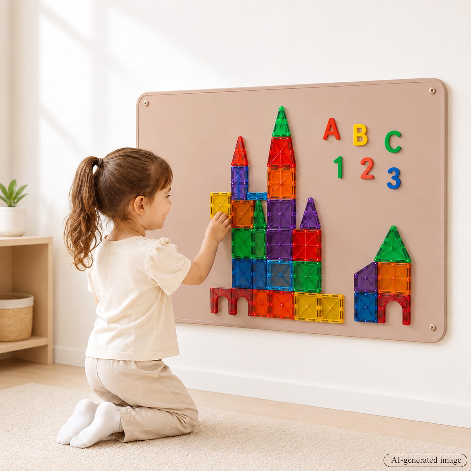 Ferrolign Magnet Board for Kids:  24 x 16 in Magnetic Tile Play Wall | Rigid 1 m