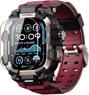 ULTIMAL Rugged Case with Band for Apple Watch Ultra 4/3/2/1, 49mm Red