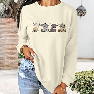 Women's Highland Cow Sweatshirt Cute Animal Graphic Farm Pullover Country Western Casual Long Sleeve Shirt Tops