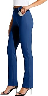 Willit Pantalones de yoga para mujer, 29/31/33 pulgadas, pierna recta, elásticos, para oficina, yoga, trabajo, con 4 bolsillos, Azul profundo, Medium