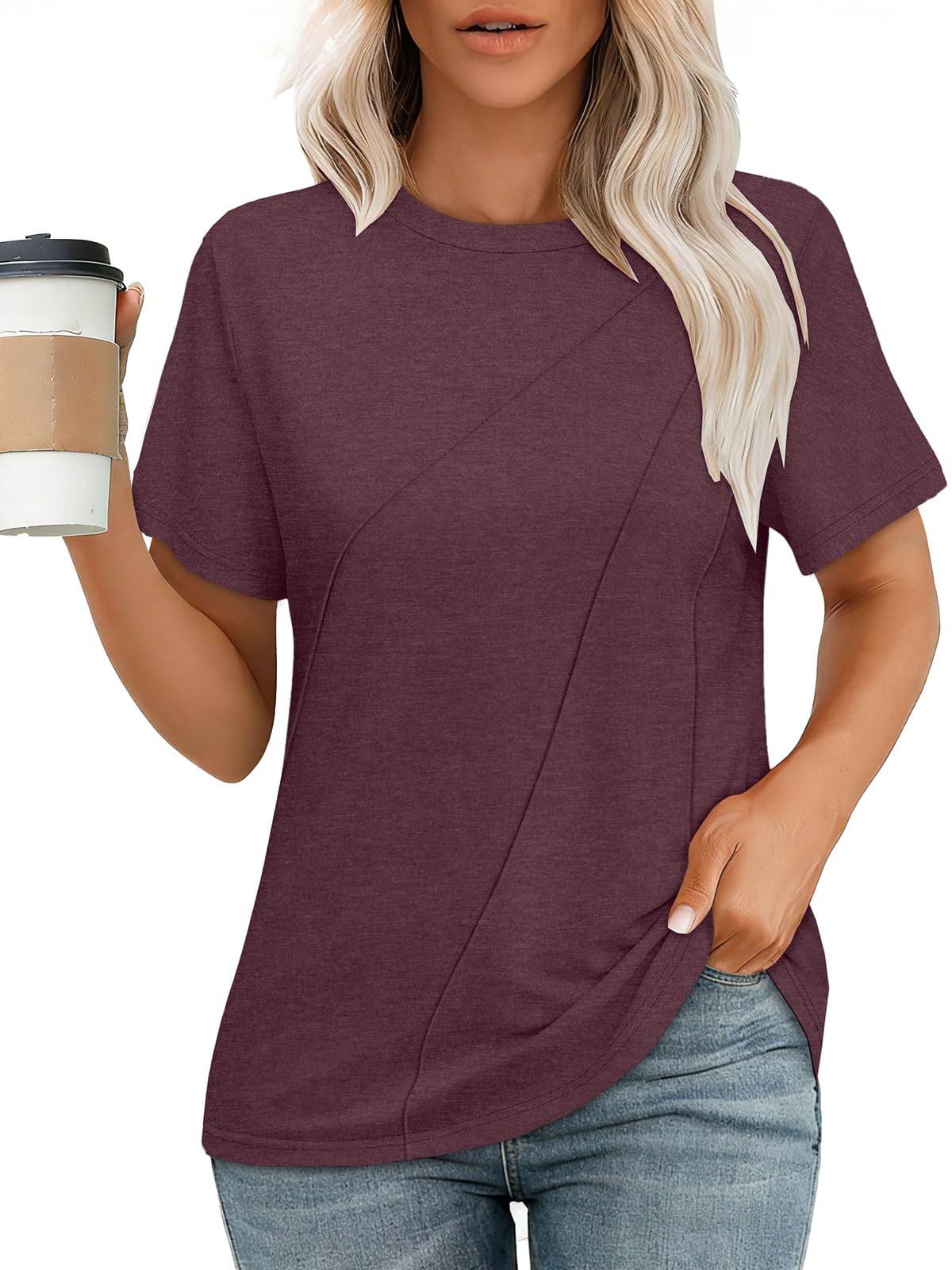 JOELLYUS Womens Summer Tops Casual Short Sleeve Shirts Crewneck Cute Trendy Tuni