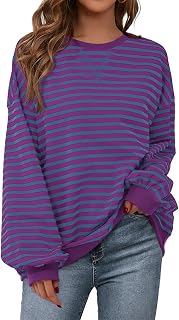 PRETTYGARDEN Womens Striped Oversized Sweatshirt Lightweight Fall Clothes