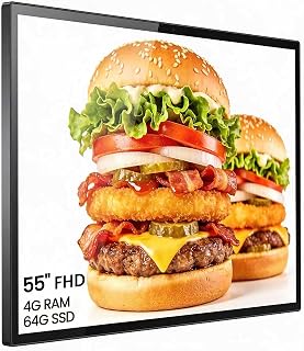 55 Inch Digital Signage Display, 4K FHD 1000 Nits Advertising Screen, Android 14.0 Wall Mount Digital Menu Board for Restaurants, Smart tv signage with 4GB RAM 64GB Storage, Smart Split Screen