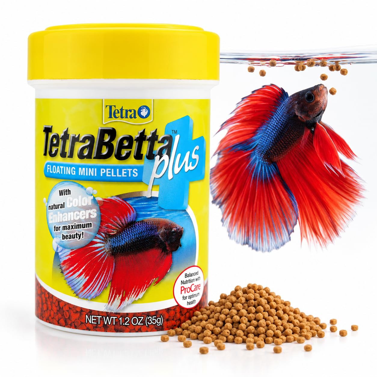 TetraBetta PLUS Floating Mini Pellets, Fish Food With Natural Color Enhancer, 1.