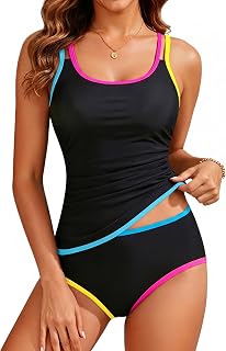 Yonique Two Piece Swimsuit Tummy Control Tankini Color Block Bathing Suits