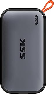 SSK Portable SSD 500GB External Solid State Hard Drive USB C Up to 1050MB/s | USB3.2 Gen2 A&C Cable, SMART TRIM, LED Light, OTG, iPhone 18/17/16/15 Pro Compatible 4KHDR ProRes, Aluminum