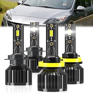 LED Headlight Bulbs Fit For Mazda 3 2010-2018 Light Bulbs,9005 High Beams + H11 Low Beam,High Performance Headlights Bulb,Plug N Play,Super Bright 6000K White Light Bulbs,Pack of 4