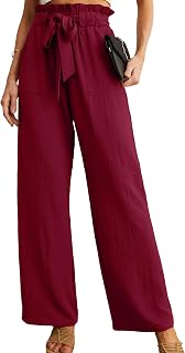 IWOLLENCE Women High Waist Palazzo Pants, Adjustable Knot Ankle Wide Leg Trousers Pockets Beach Vacation Lounge Office