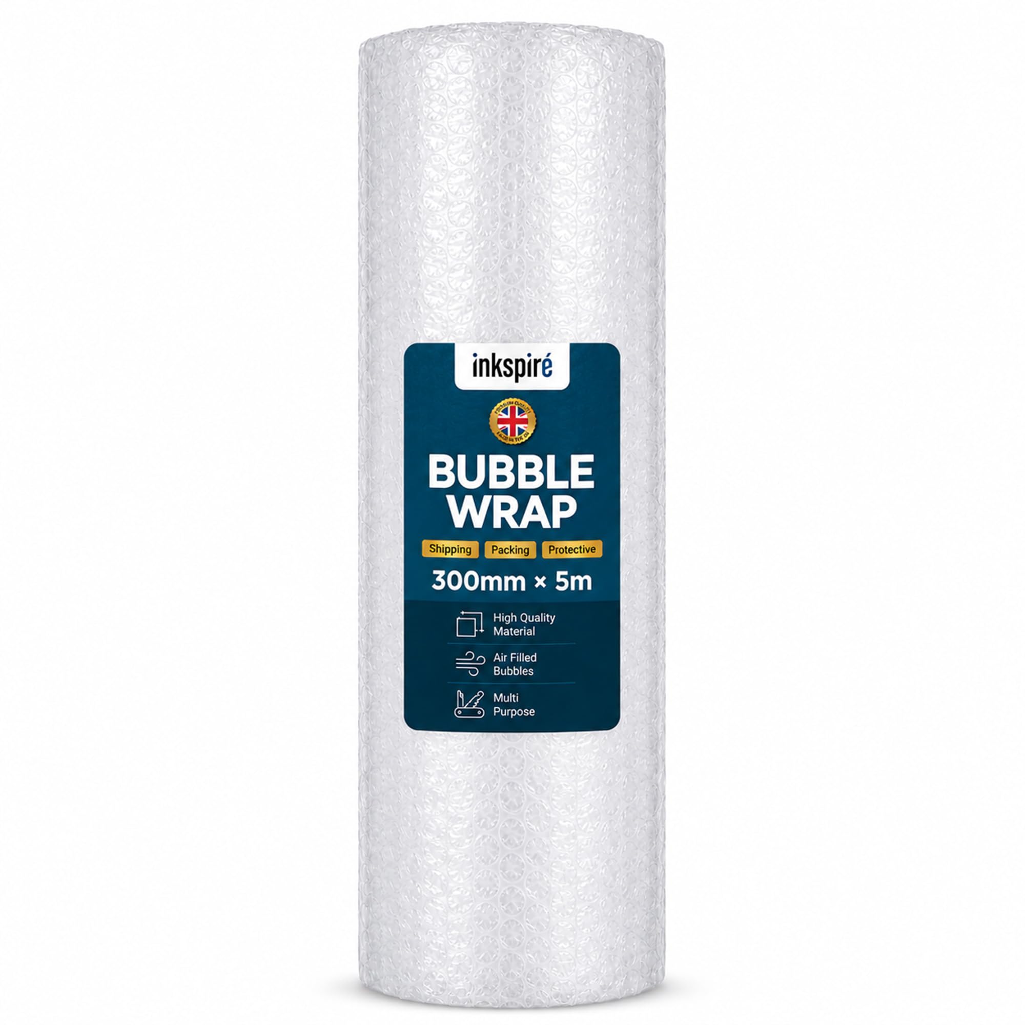 Inkspire Bubble Wrap Roll 300mm x 5m - Small Air Bubbles, Recyclable Protective 