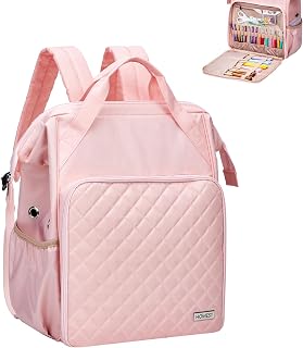 HOMEST Crochet Bag Organizer for Yarn Storage, Knitting Bag and Accessories | Large capacity for projects, hooks, needles and supplies with roomy pockets, easy access and sturdy handles, Pink