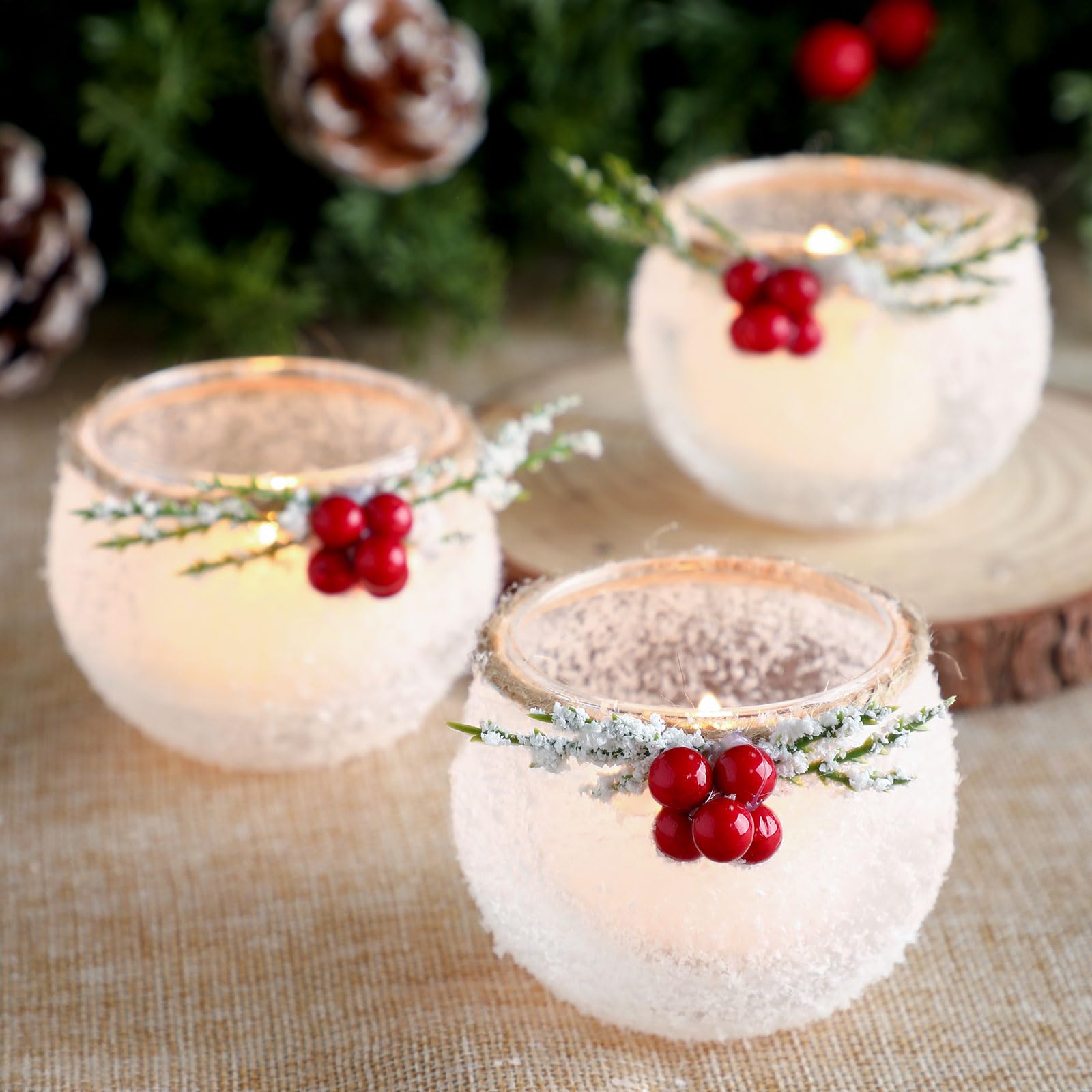 Funnymoom 6 Pcs Christmas Votive Candle Xmas Glass Tealight Centerpiece | Holida