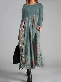 Women's Floral Print Round Neck Long Sleeve Elegant Dress