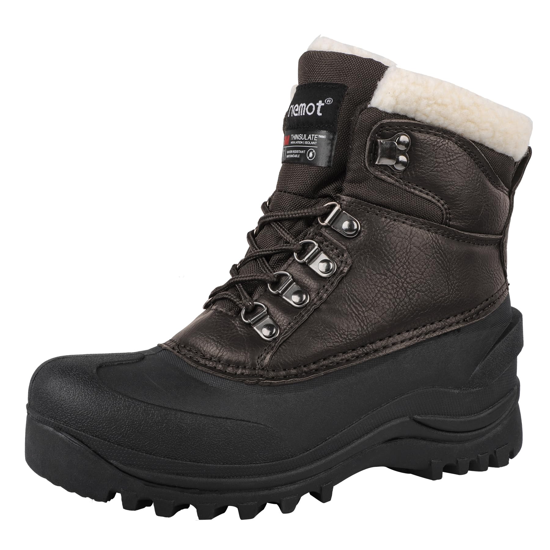 riemot Men's Womens Snow Boots Lace-Up Boots with Warm Faux Fur Lining and Grip 