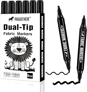 Pagather Fabric Markers, 6 Pack Black Dual Tip Pens for Clothes | For T-Shirts, Tote Bags, Canvas, Shoes & DIY Fabric Projects, Fine & Chisel Tips Create Detailed Designs and Black Lines