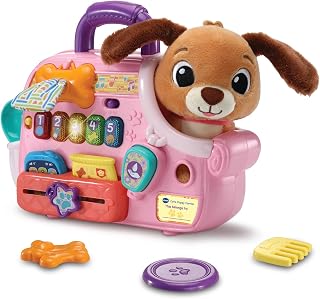 VTech Baby Cutie Puppy Carrier, English | Soft puppy carrier with care accessories, fidget activities and nurturing songs for imaginative role-play. Ages 9-36 months