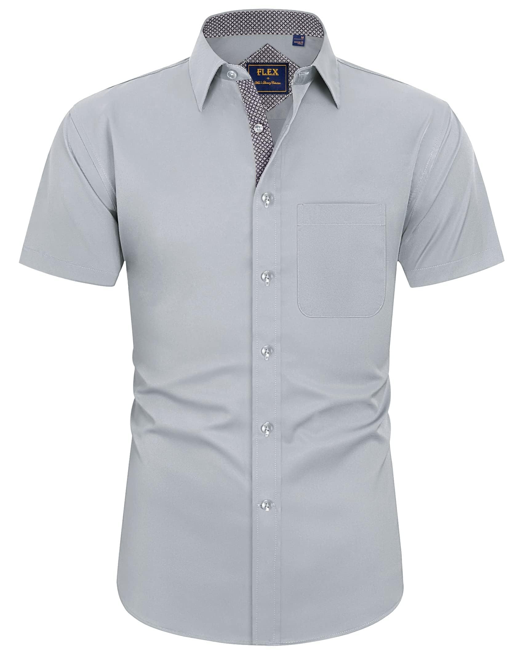 J.Ver Men's Short-Sleeved Casual Shirt with Pocket, Regular Fit Business Shirt, 