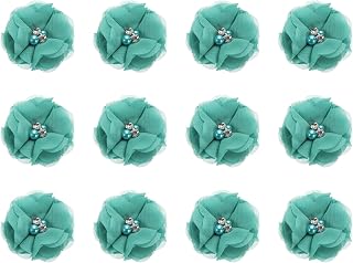 12 Pcs Blue 5cm Artificial Chiffon Flower Heads for DIY Wedding Party Decoration (Blue)