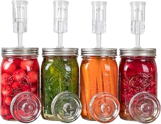 Fermentation Kit, Stainless Steel Fermenting Lids for Wide Mouth Mason Jars | 4 Pack Fermentation Lids with Weights & Airlocks for Homemade Pickles, Kimchi and Sauerkraut, No Jars