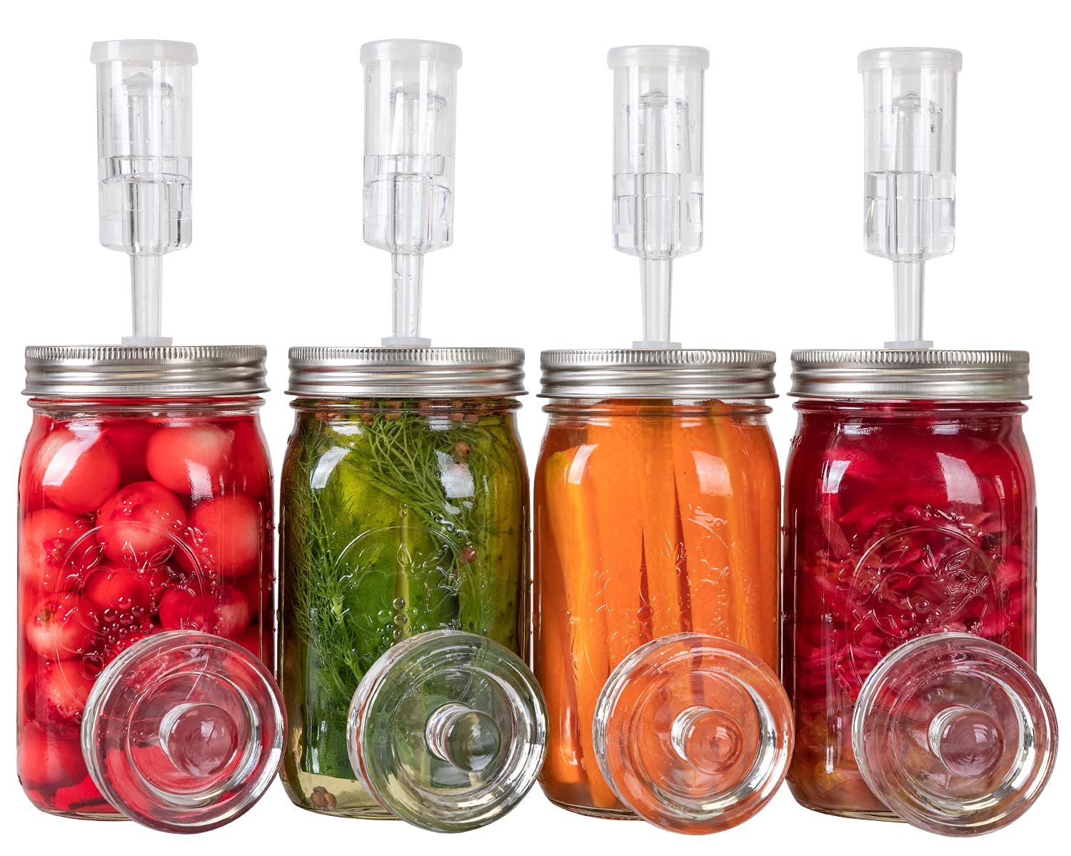 Fermentation Kit, Stainless Steel Fermenting Lids for Wide Mouth Mason Jars | 4 
