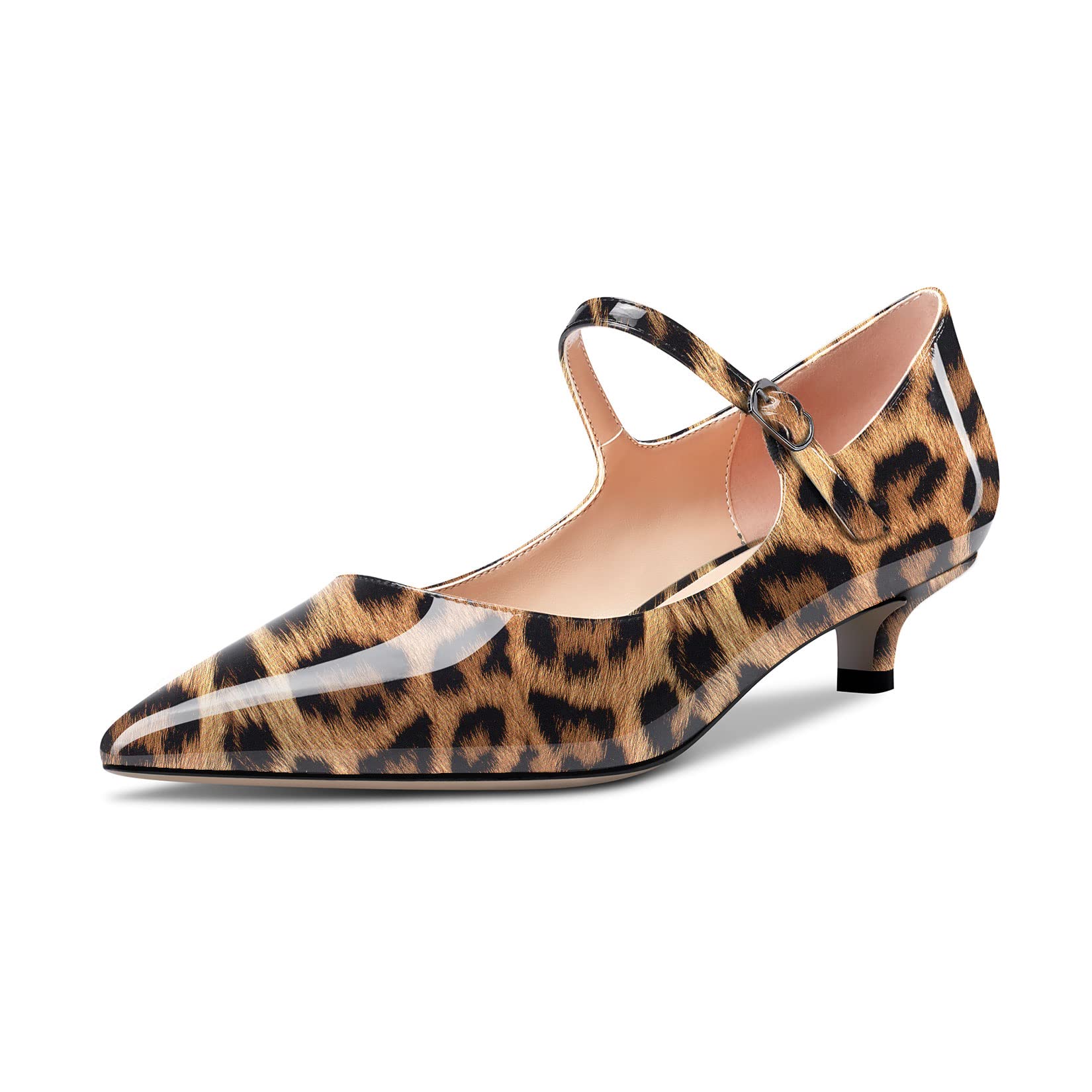 Aachcol Women's Mary Jane Kitten Low Heel Pumps Pointed Toe Slip-on Dress Shoes 