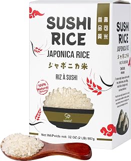 Soeos Japonica Sushi Rice, Short Grain Sticky White Rice, Non-GMO, Gluten-Free, Ideal for Sushi Rolls, Rice Bowls and Mochi, 2 lb (907g)