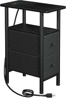 LOAKEKEL Narrow Side Table, with Charging Station, Nightstand with USB Port | End Tables with Type-C & AC Outlets, Small Bedside Table for Living Room, Bedroom, Small Spaces, Black, HETNDP02BK-1