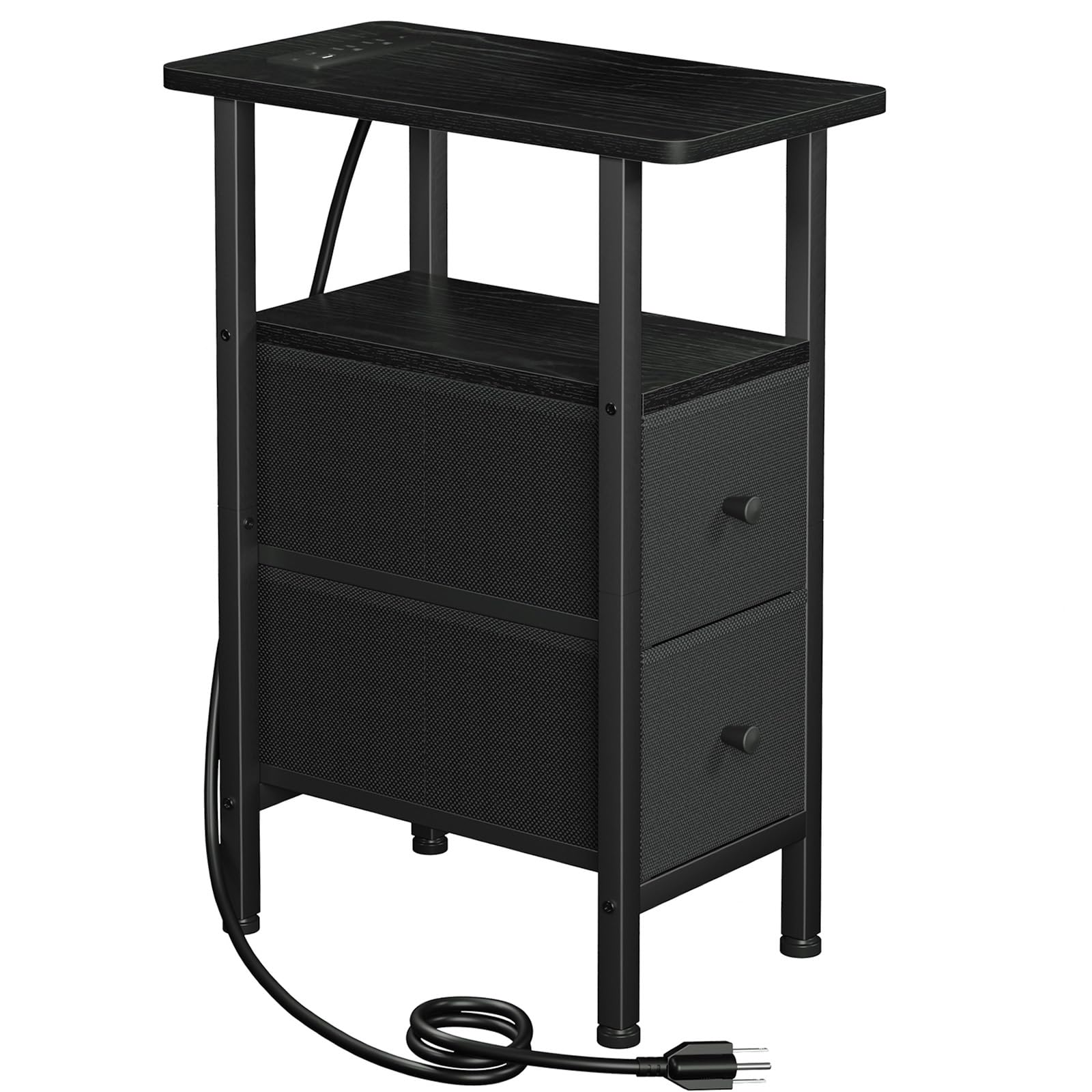 LOAKEKEL Narrow Side Table, with Charging Station, Nightstand with USB Port | En