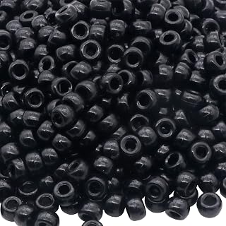 Auvoau 1000Pcs Pony Beads Bracelet 9mm Black Plastic Barrel Pony Beads for Necklace,Hair Beads for Braids,Key Chain,Jewelry Making (Black)