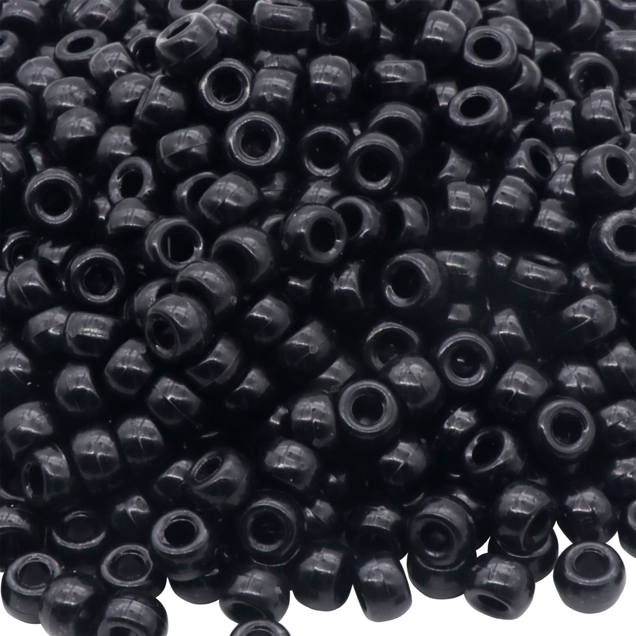 Auvoau 1000Pcs Pony Beads Bracelet 9mm Black Plastic Barrel Pony Beads for Neckl