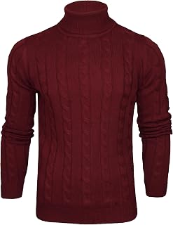 Xact Men's Roll Neck Cable Knit Jumper – Fold-Over Polo Neck Pullover Sweater, Mid-Weight Textured Knit for Smart or Casual Autumn & Winter Layering – Machine Washable UK Brand