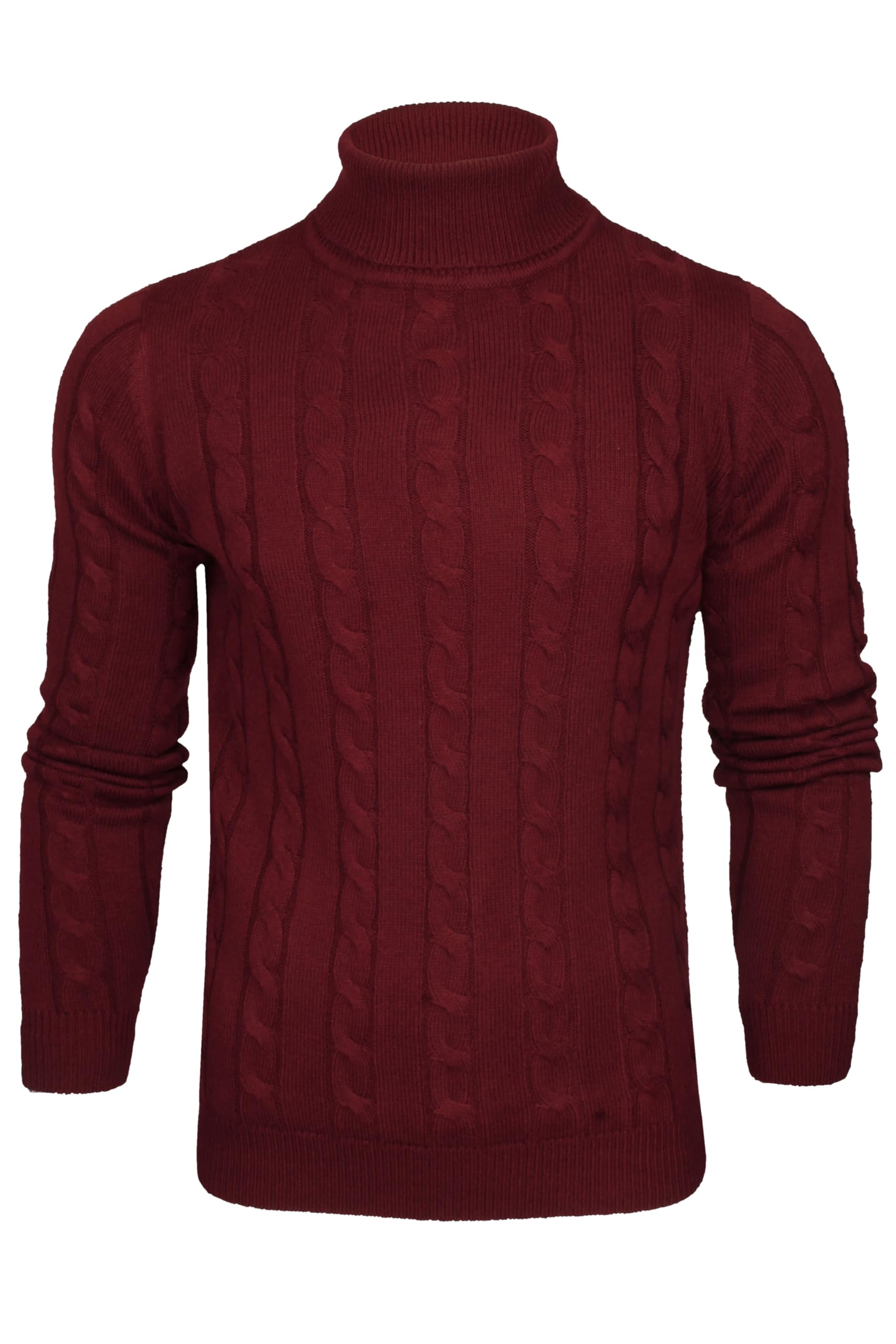 Xact Men's Roll Neck Cable Knit Jumper – Fold-Over Polo Neck Pullover Sweater, M