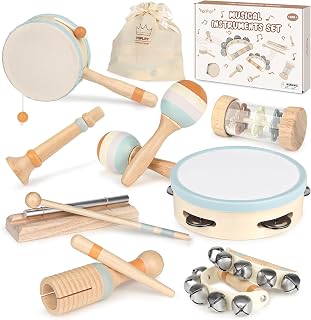 Kids Musical Instruments Baby Musical Instrument Toddler Toys Wooden Toys Baby Maracas Percussion Drum Instruments Musical Toys Sensory Toys for Boys Girls Gift