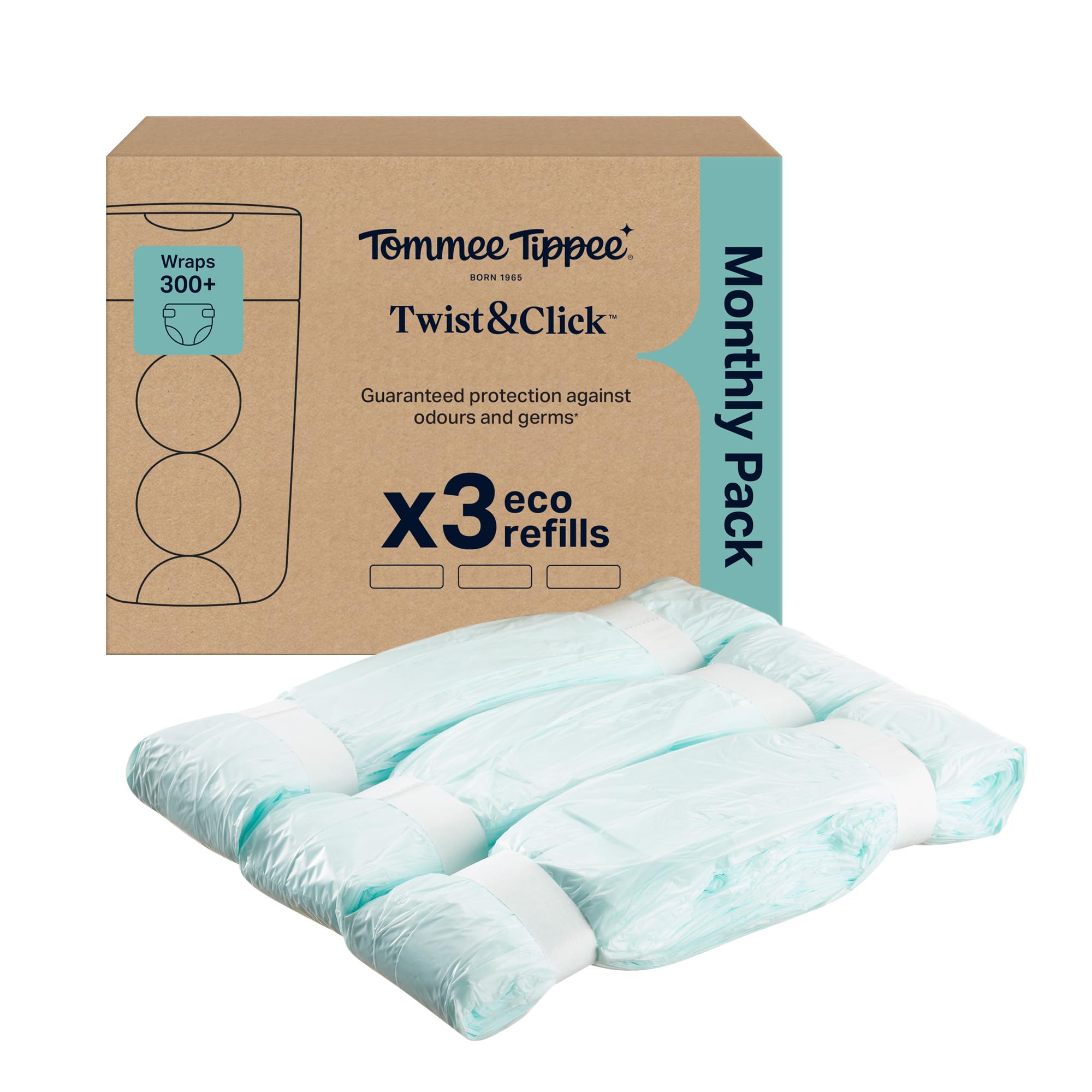 Tommee Tippee Twist & Click Nappy Bin Refill Cassettes Pack of 3 | 10.5m each, F